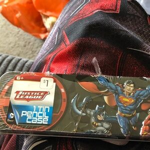 Justice Tin Pencil Holder with Justice League Logo - Black/Red/Orange
